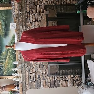 Zara Sweater Cable Knit Coat Dark Red Open Front cardigan & Midi Skirt